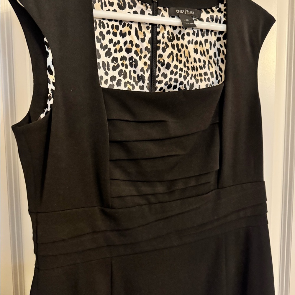 White House Black Market Black Midi Dress with Animal Print Detail